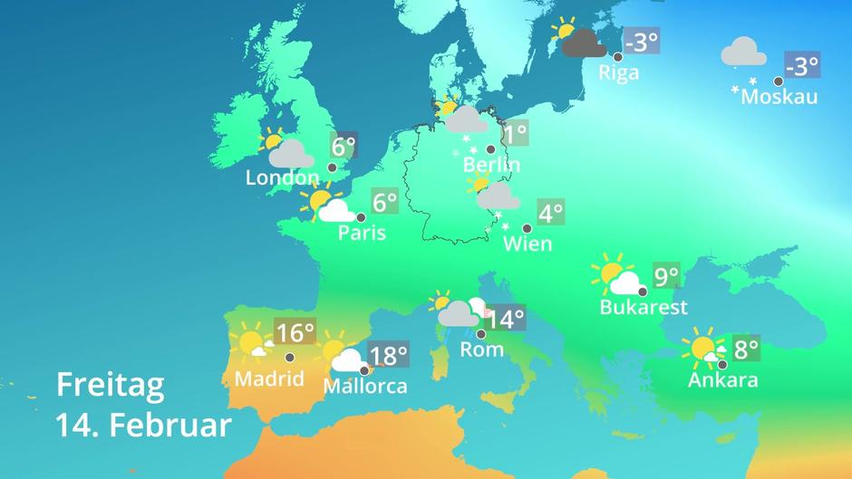 Temperaturen in Europa nach dem GFS-Modell Temperaturen in Europa nach dem GFS-Modell